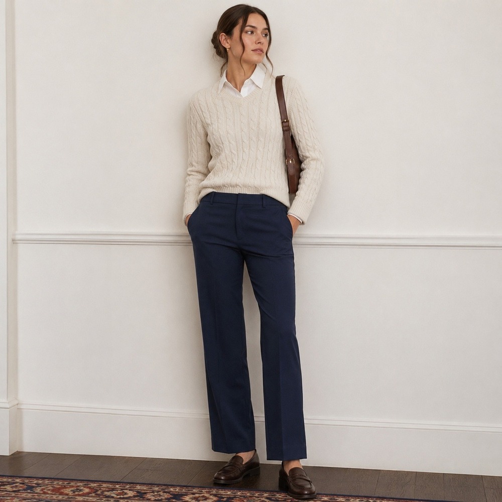 J.Crew Kallie Pant Blue Straight Leg Stretch Trousers Preppy Minimalist Sz 14